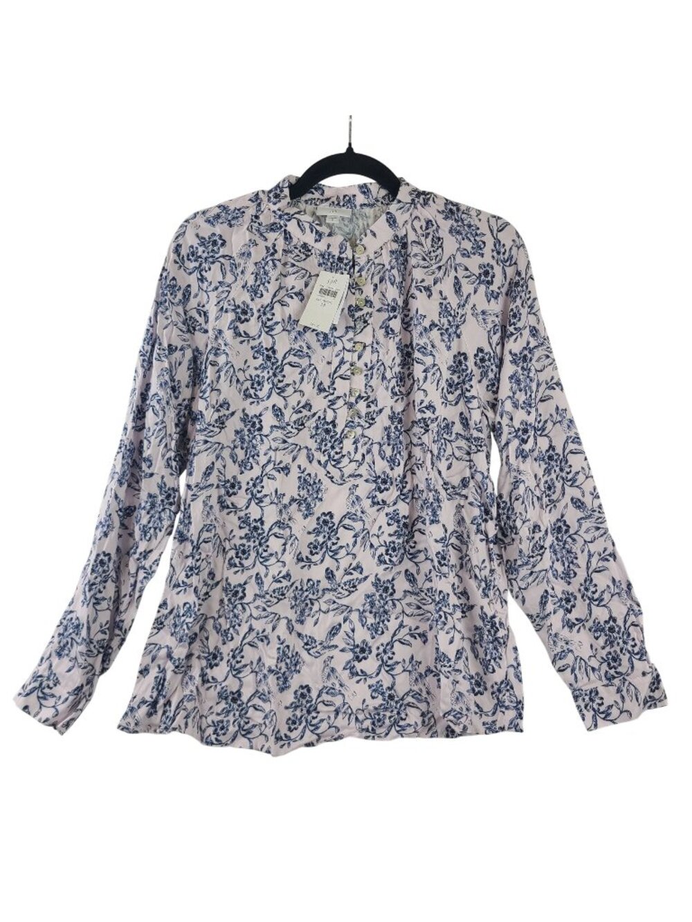 NEW J. Jill Floral Button-Front Blouse EcoVero Viscose Blue & White Sz M